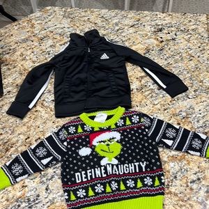 Bundle 1 adidas Jacket 2T 1 grinch Christmas sweater size 3T